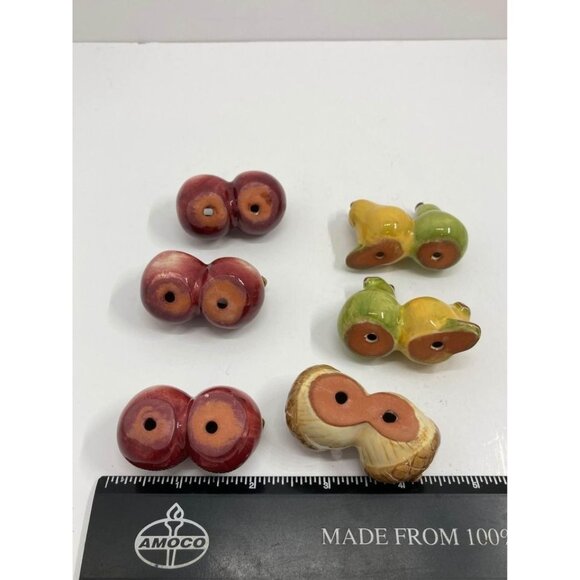 Set Of Redware Place Setting Name Holder Apple Pears Acorns - Picture 4 of 4